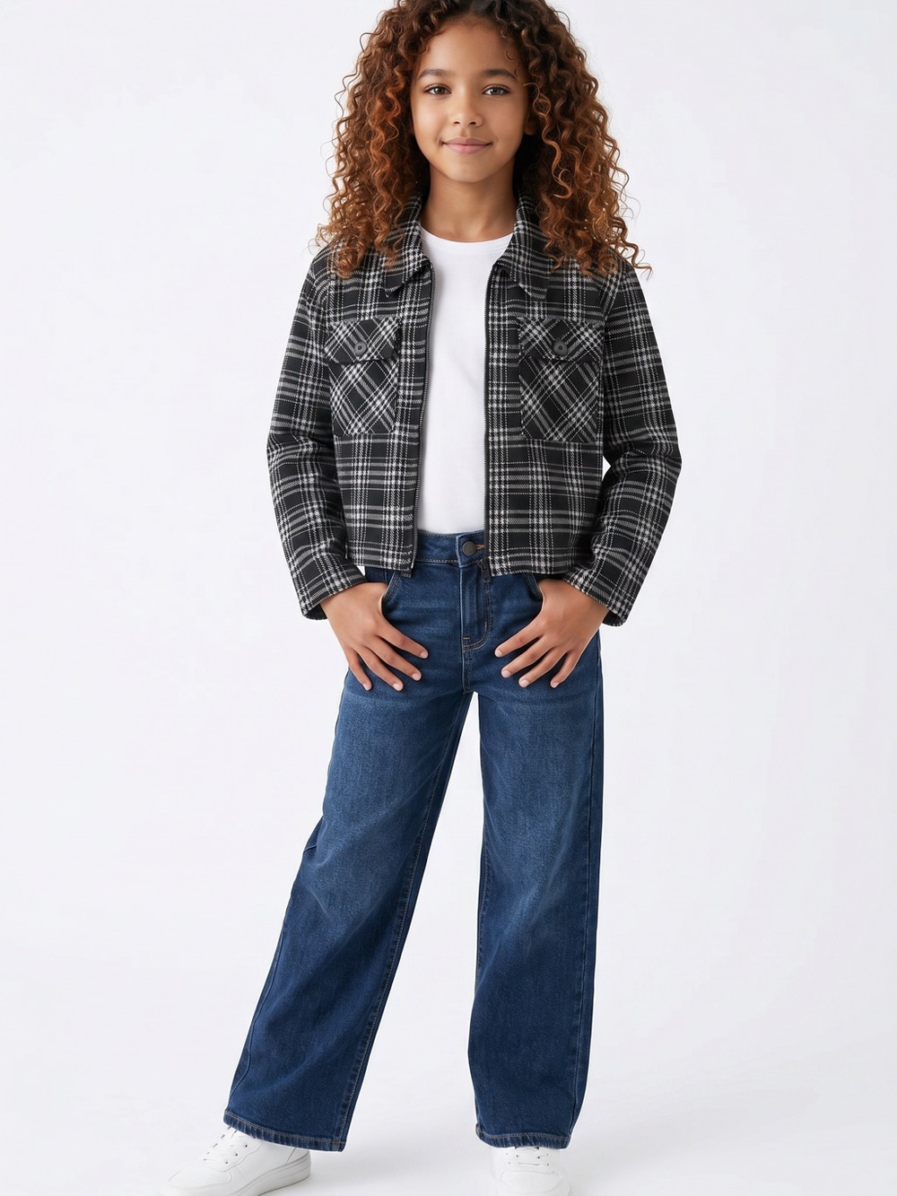 NWT Walking on Sunshine Girls Plaid Zip-Up Shacket Jacket. Small (Big Kid 7/8)